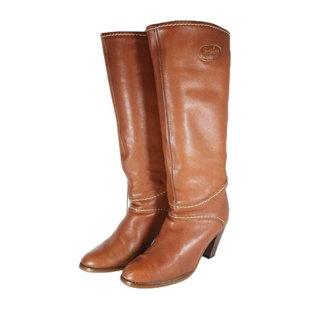ZODIAC Women'sโVtg US 9N Cognac Brown Leather Knee High Boots MADE IN USA